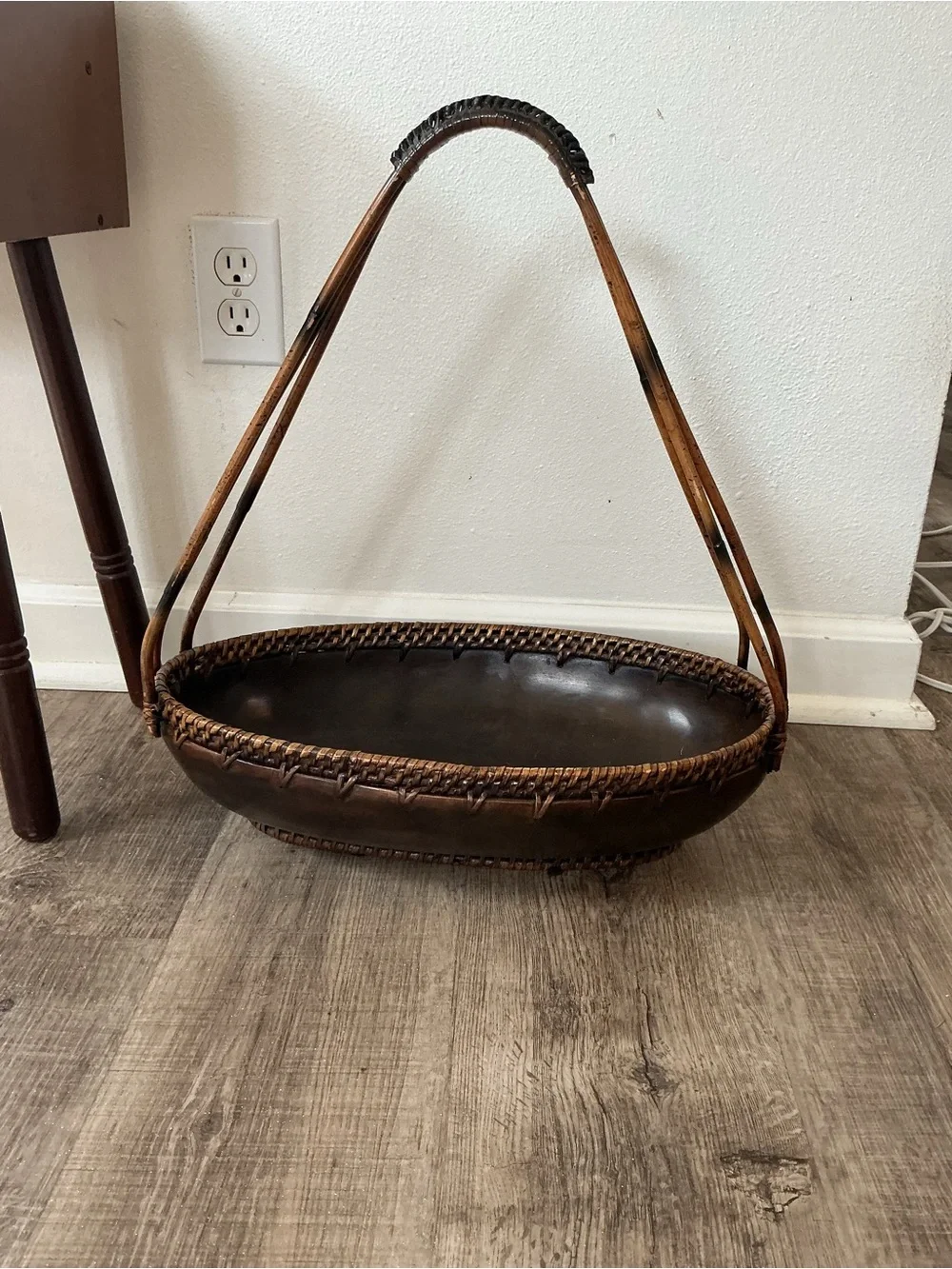 Woven Rattan Handle Brown Decorative Tray Basket palacek signed